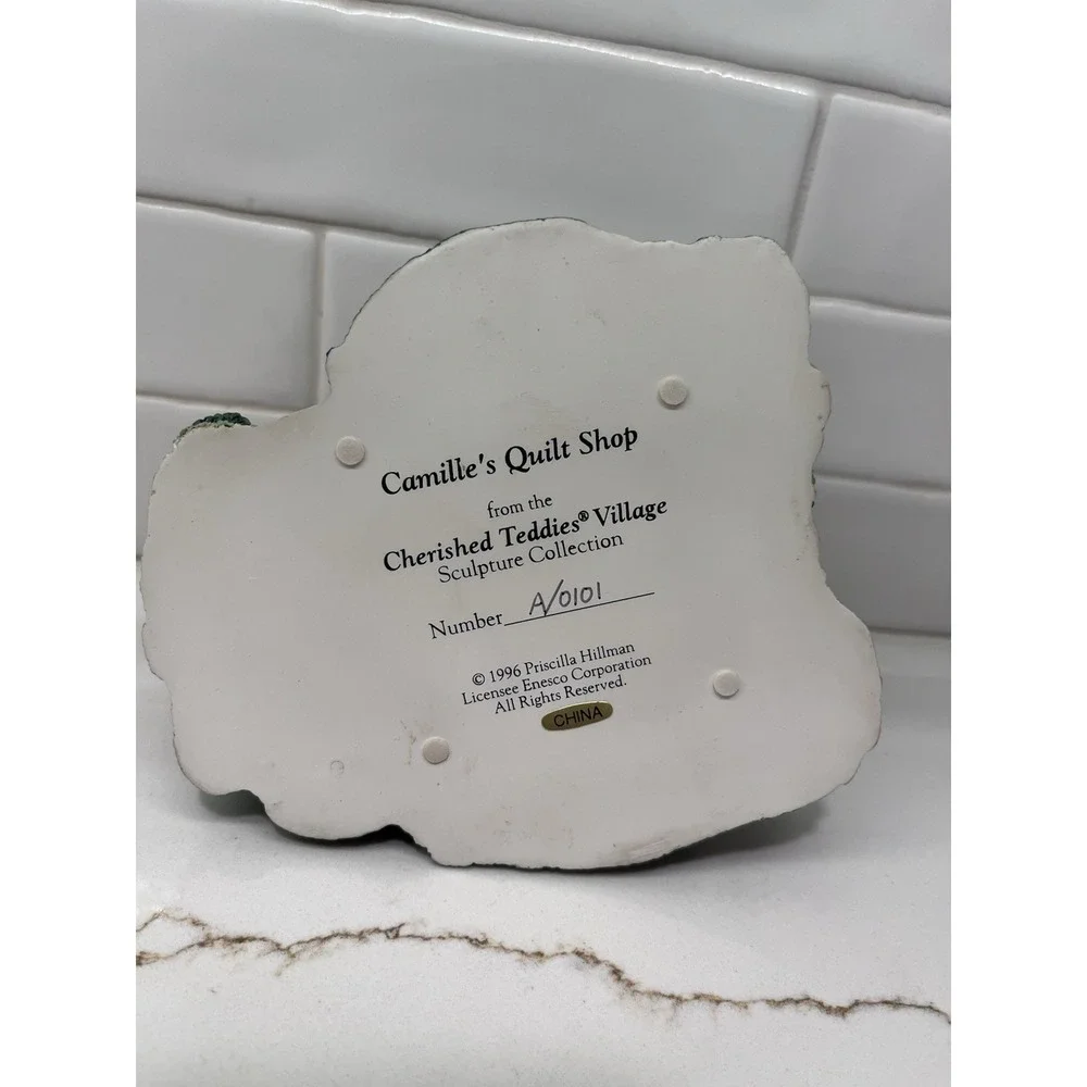 Enesco Cherished Teddies Village Camille's Quilt Shop House 1996 Boxed Vintage